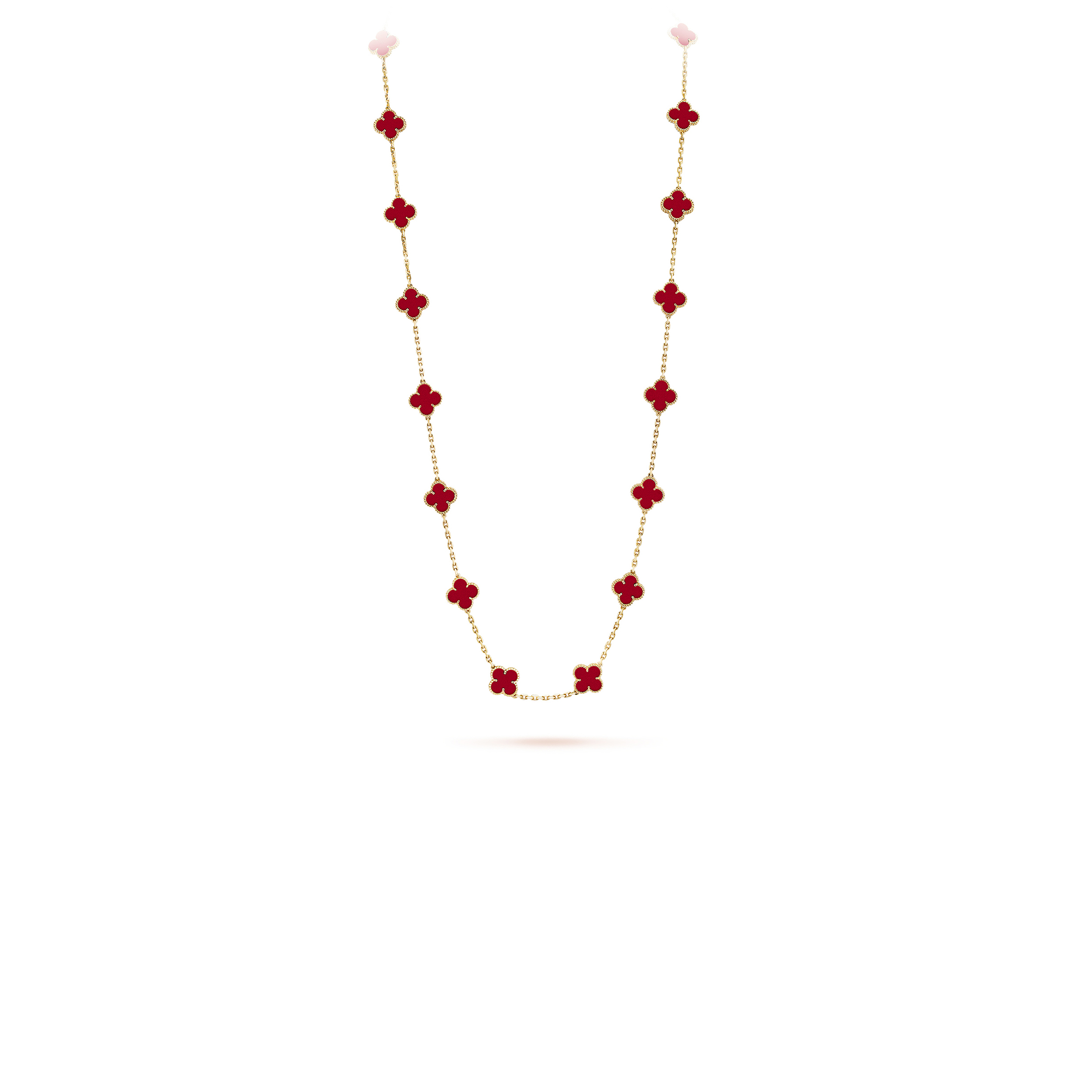 VAN CLEEF ARPELS VINTAGE ALHAMBRA LONG NECKLACE, 20 MOTIFS - YELLOW GOLD, CARNELIAN VCARD39800 VAN CLEEF ARPELS VINTAGE ALHAMBRA LONG NECKLACE, 20 MOTIFS - YELLOW GOLD, CARNELIAN VCARD39800